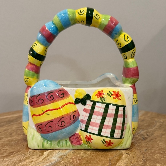 Colorful Ceramic spring Easter Basket with Handle - Picture 3 of 5